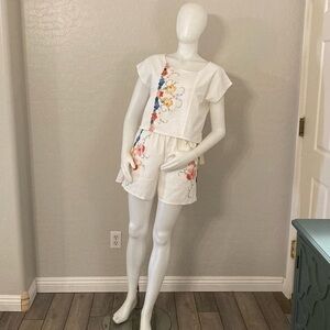 Vintage Dragon Fly 1980’s Hand Embroidered Top and Shorts Romper Set Small